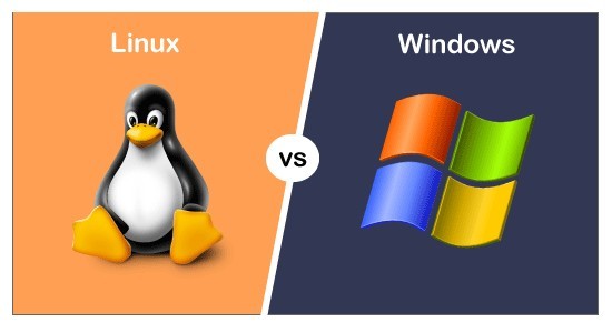 Linux penguin logo versus Windows logo comparison graphic.