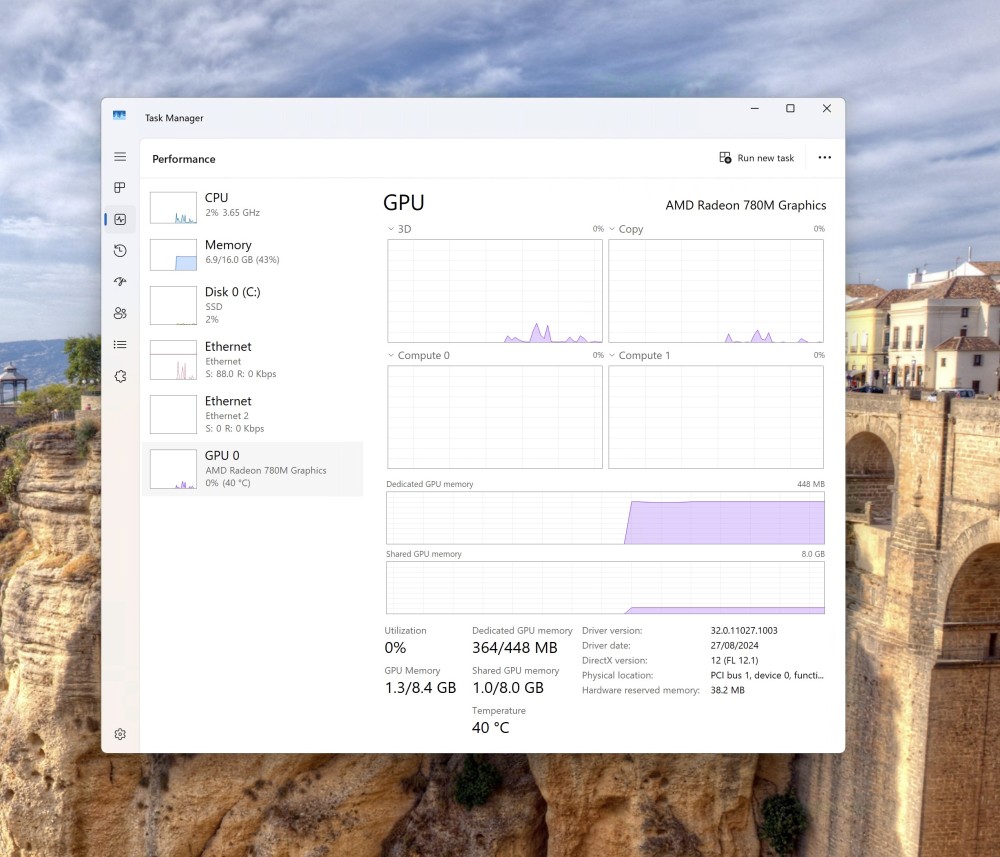 Task Manager window showing GPU performance