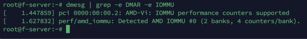 Terminal display showing IOMMU information