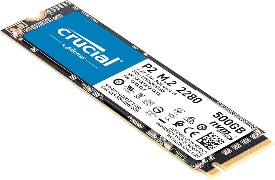 Crucial P2 M.2 NVMe SSD 500GB for high-speed storage and reliability.