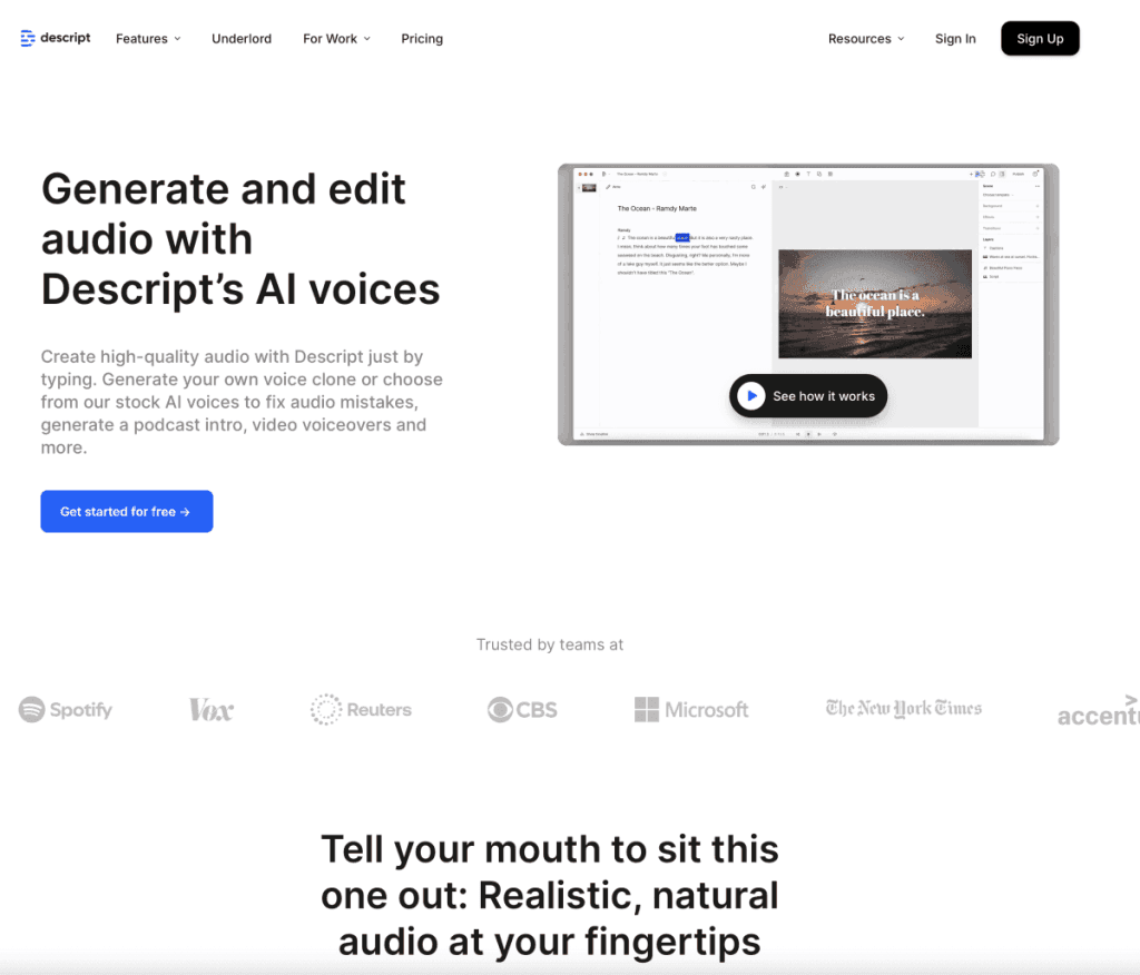 Create and edit audio with AI voices using Descript