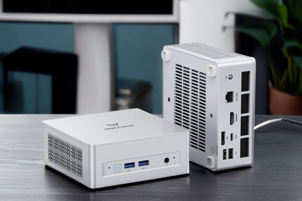 Minisforum UM870 Slim with USB ports and HDMI, ideal for office tasks.