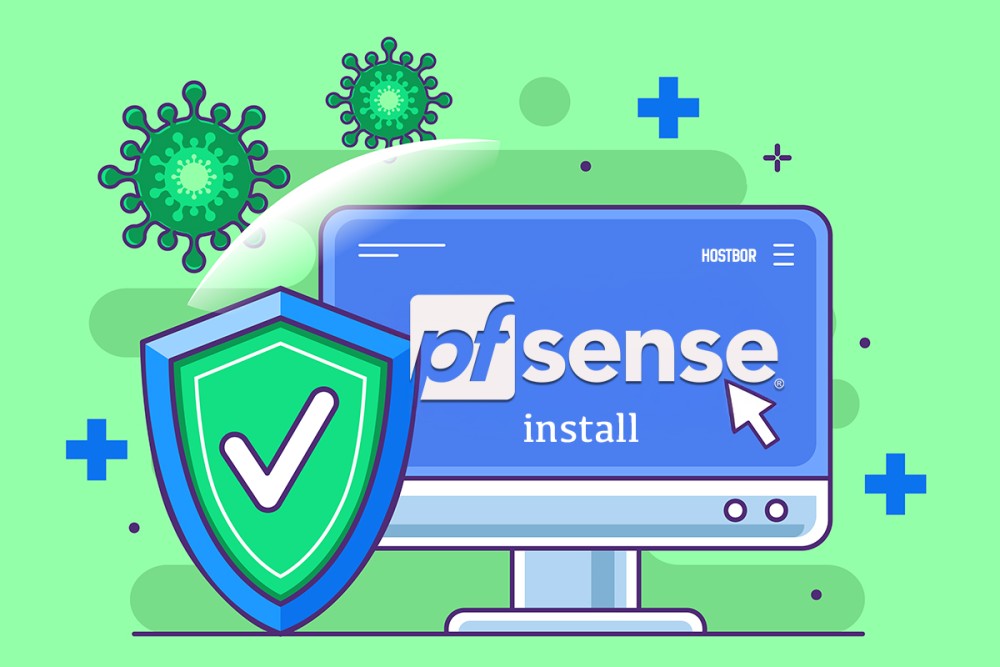 A visual representation of pfSense installation, showcasing a computer monitor displaying the pfSense logo with security elements.