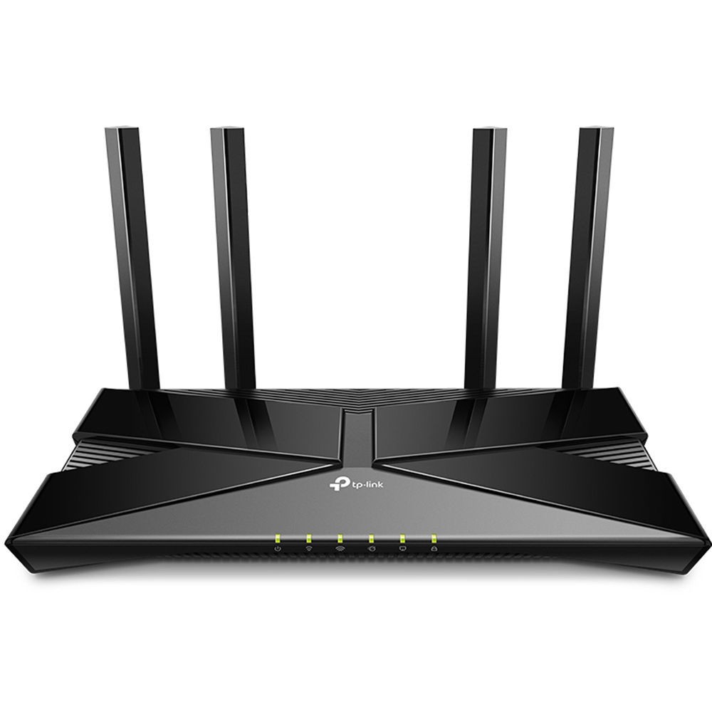 A modern TP-Link router with four antennas, designed for strong Wi-Fi connectivity and high-speed Internet access.