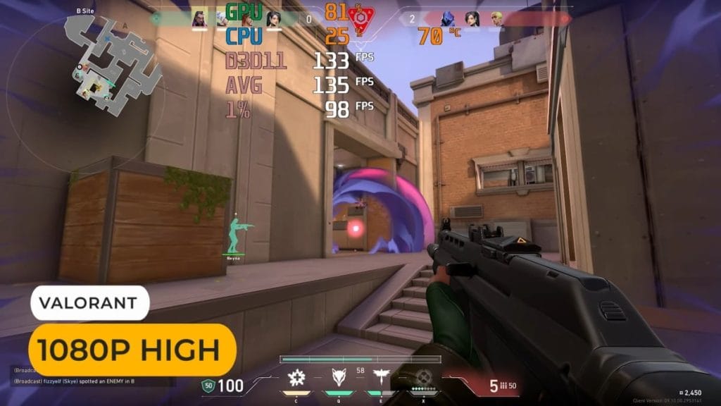 An image of gameplay in Valorant with high quality and FPS performance.