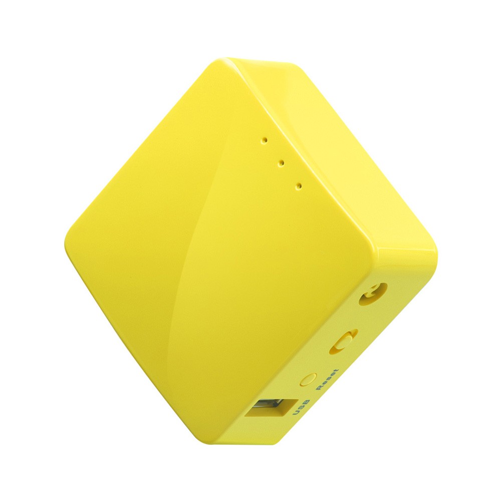 A vibrant yellow wireless router designed for high-speed internet connectivity.