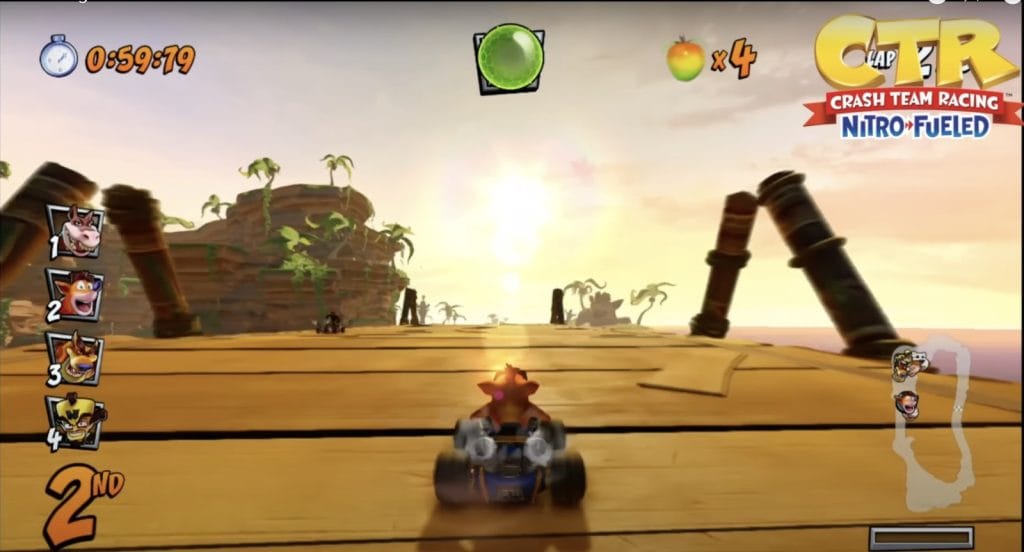 GMKtec G2 plus. A thrilling scene from Crash Team Racing Nitro-Fueled featuring characters racing on a vibrant track under a sunset.