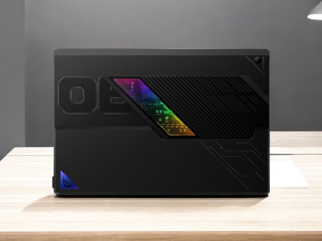Asus Flow Z13 2025. A sleek gaming laptop with a stylish design featuring RGB lighting.