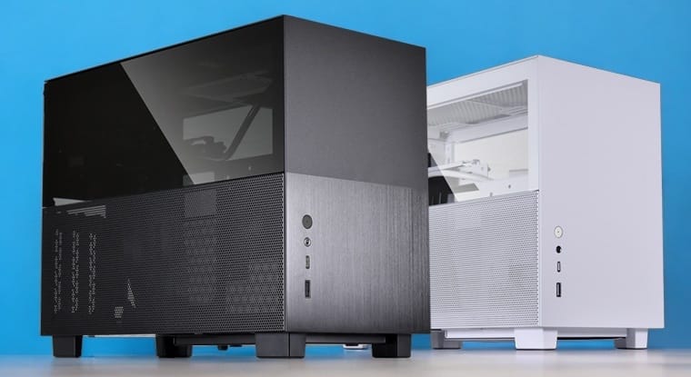 Lian Li Q58. A black and white mini ITX computer case showcasing modern design and aesthetics.