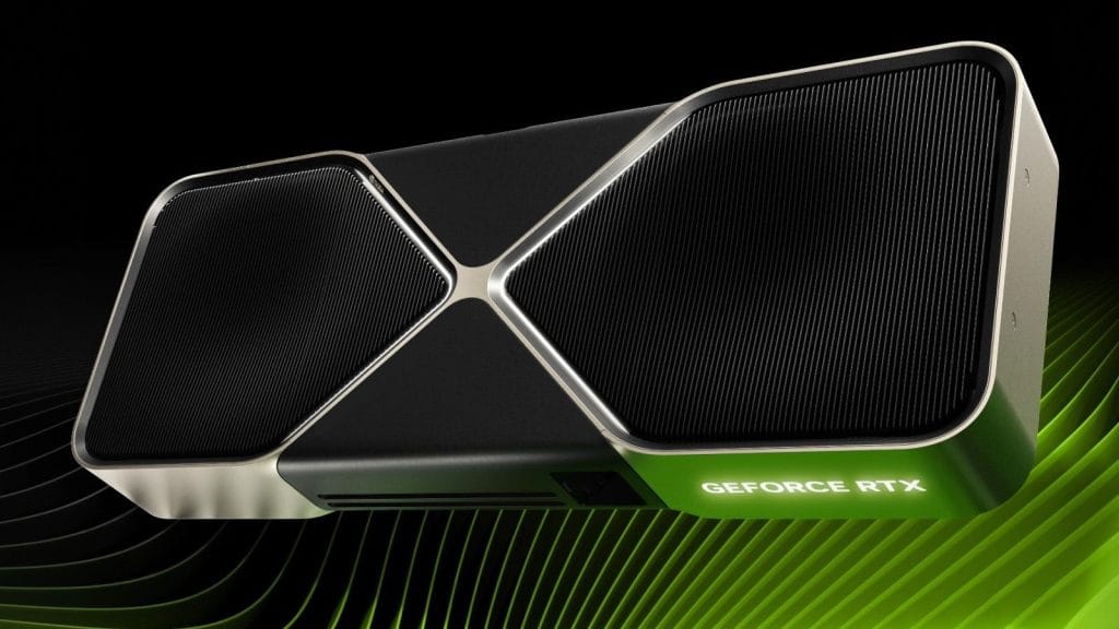 Nvidia RTX 5060 Ti. High-performance Nvidia GeForce RTX graphics card with dual fan design on a black and green background