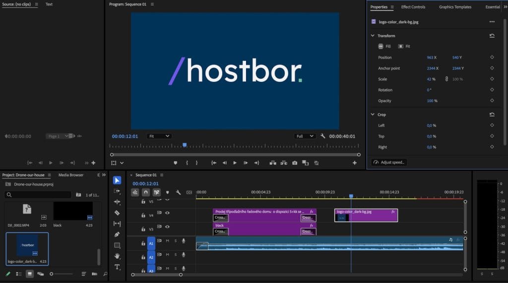 A digital editing screen showcasing video editing software with a logo and timeline features